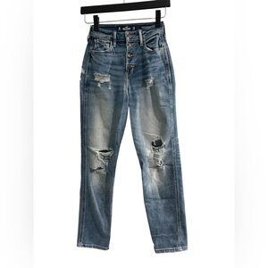 Hollister 💙Mom Jeans Blue High Rise Distressed Denim, size 0